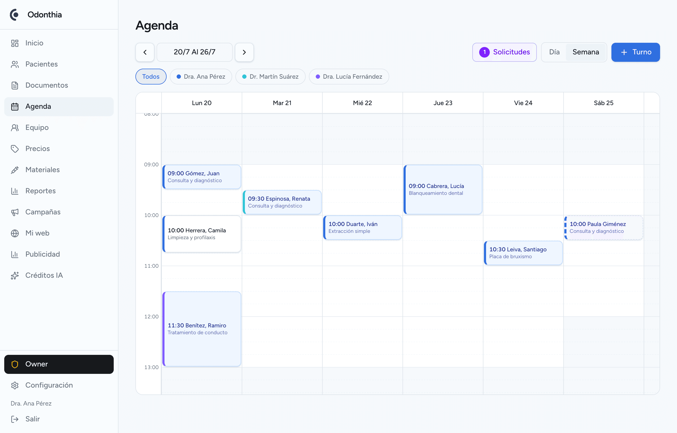 Agenda de turnos en Odonthia